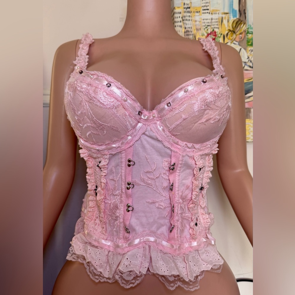 Delicate Pink Lace Bustier Corset Top